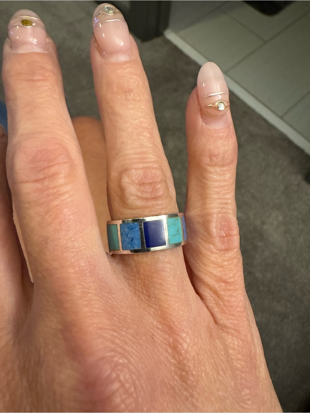 Sterling Silver Inlay Turquoise and Lapis Band Ring